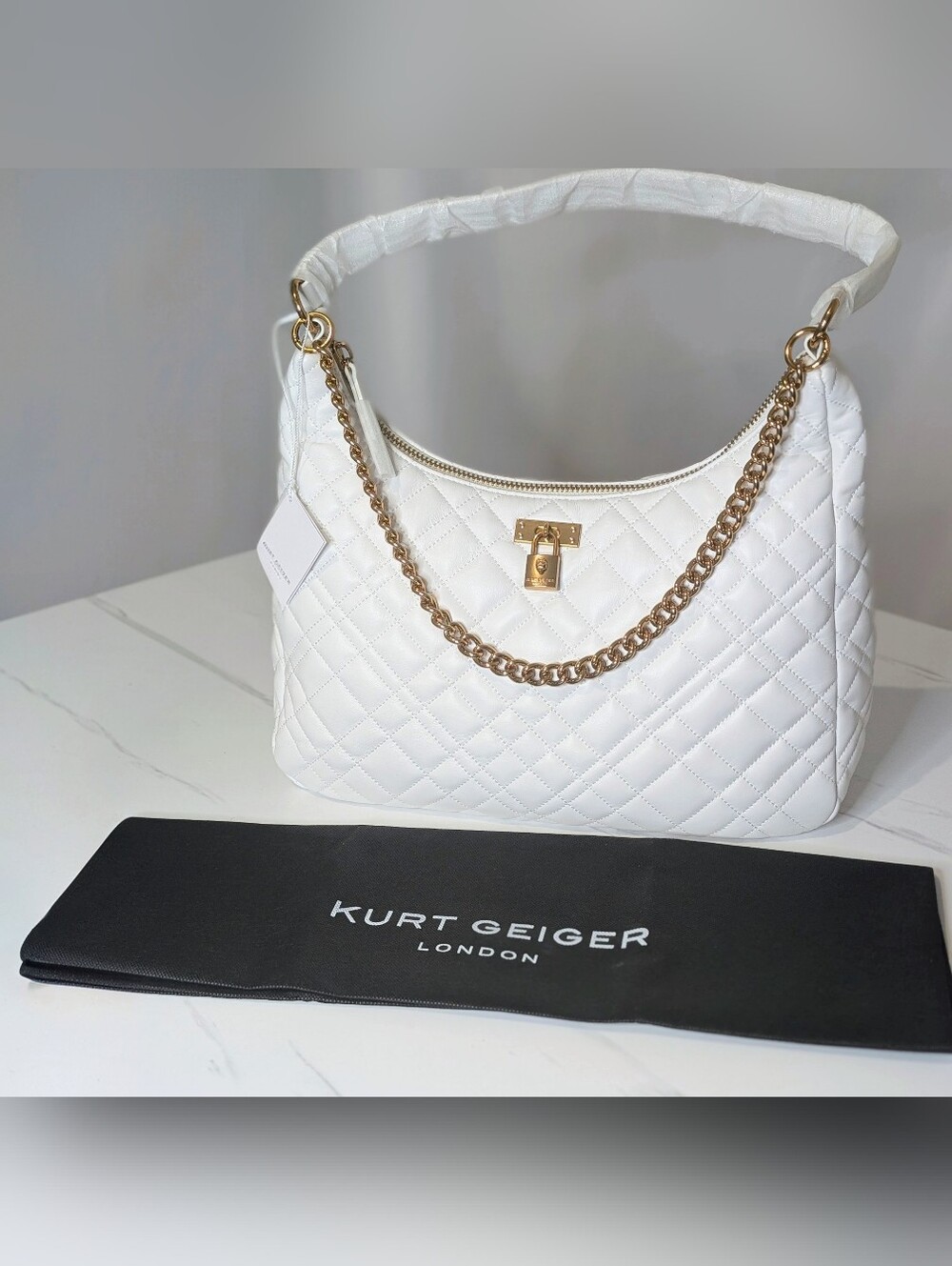 NWT Kurt Geiger London Brixton Large Hobo Shoulder Bag White Leather